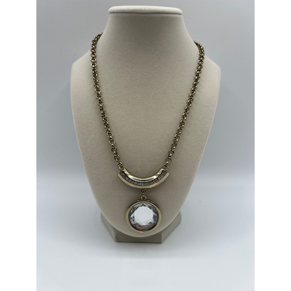 Lydell NYC Gold Tone Statement Necklace Clear Crystal Pendant Pave Accents NWT